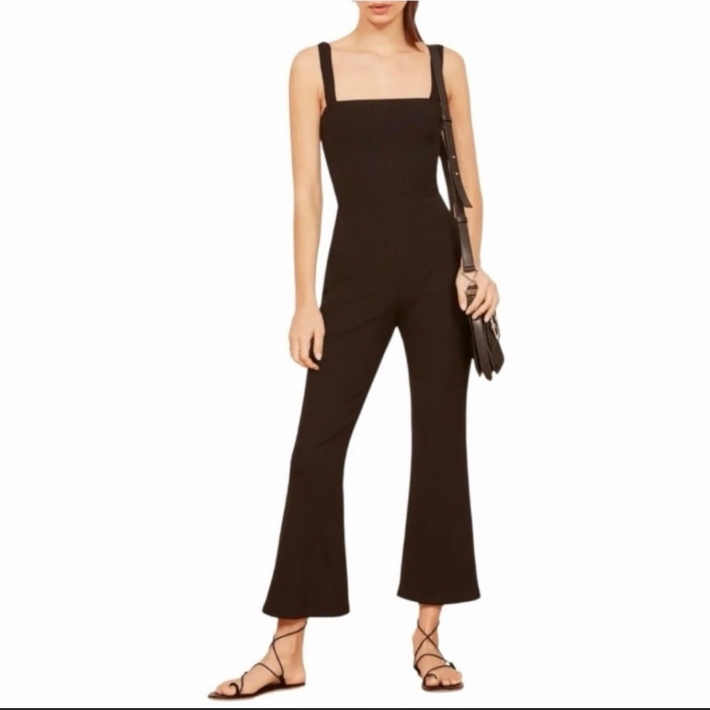 • Reformation • Women’s Essie Jumpsuit Flare Legs Ribbed Knit black Small